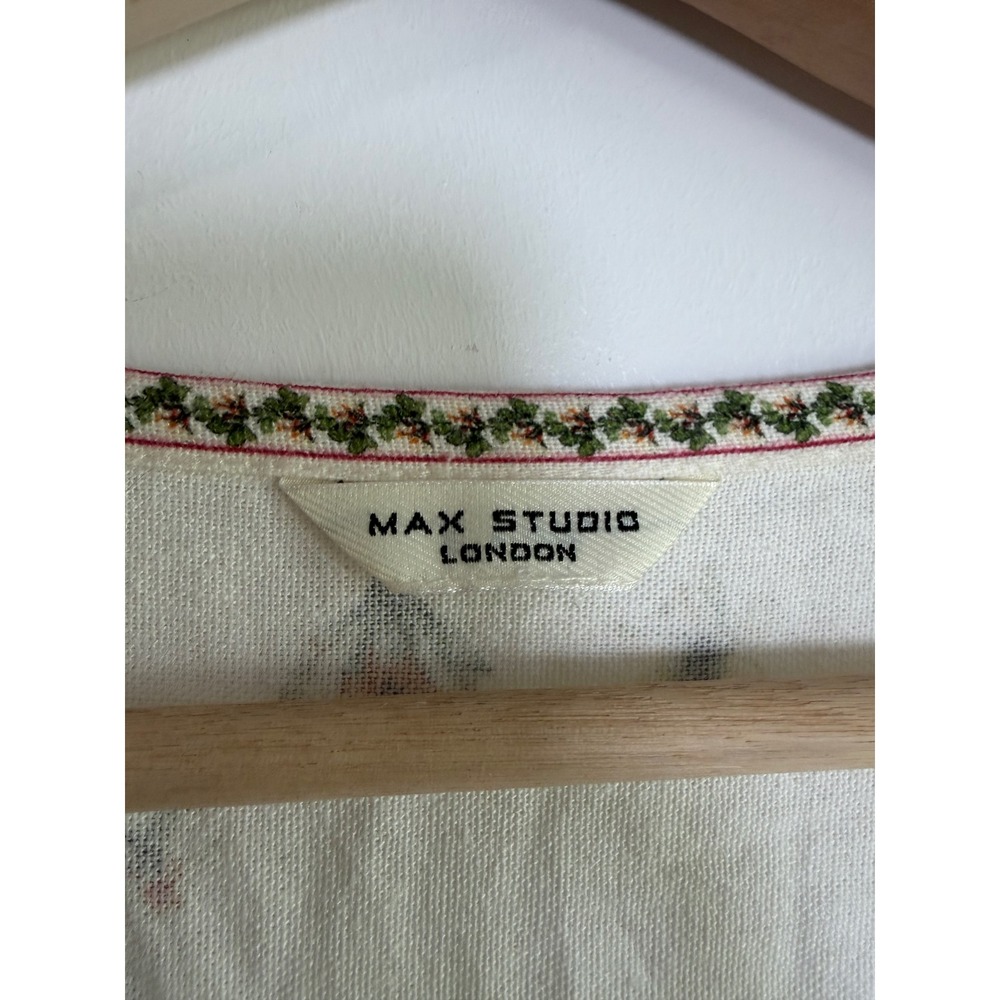 Max Studio London Floral Maxi Dress Cream Embroidered V-Neck Balloon Sleeve - Picture 3 of 10